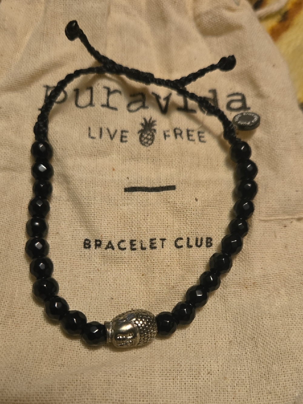 Pura Vida Black Faceted Bead Bracelet with Silver Buddha Charm